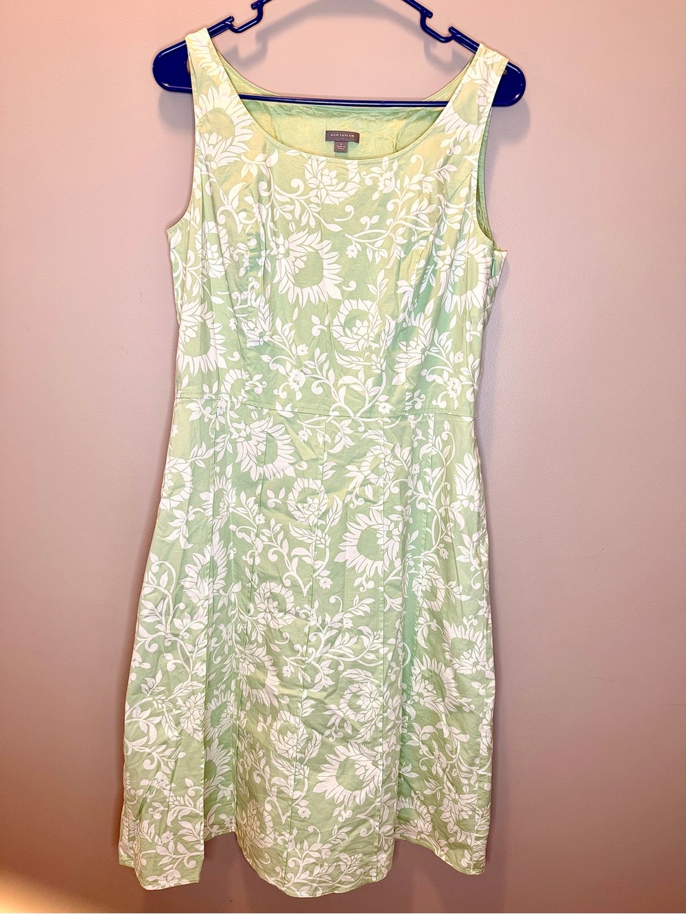 Ann Taylor Used Size 8 Sleeveless Green Floral A-Line Dress